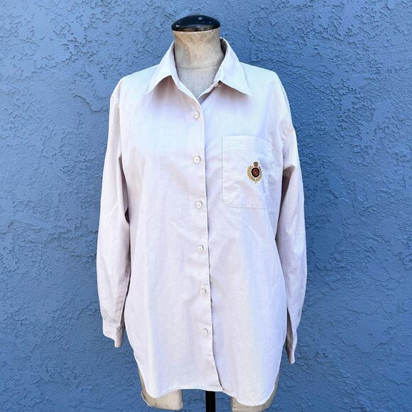 90s Liz Claiborne Button Cotton Shirt in Size Meidum with Crest 80s Preppy - Picture 3 of 10